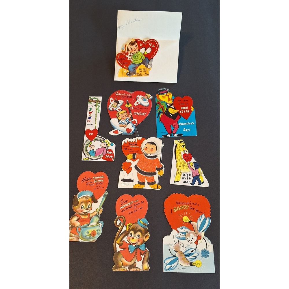 Vintage 1950s Valentine Cards Lot of 9 Die Cut Mechanical Mid Century Ephemera